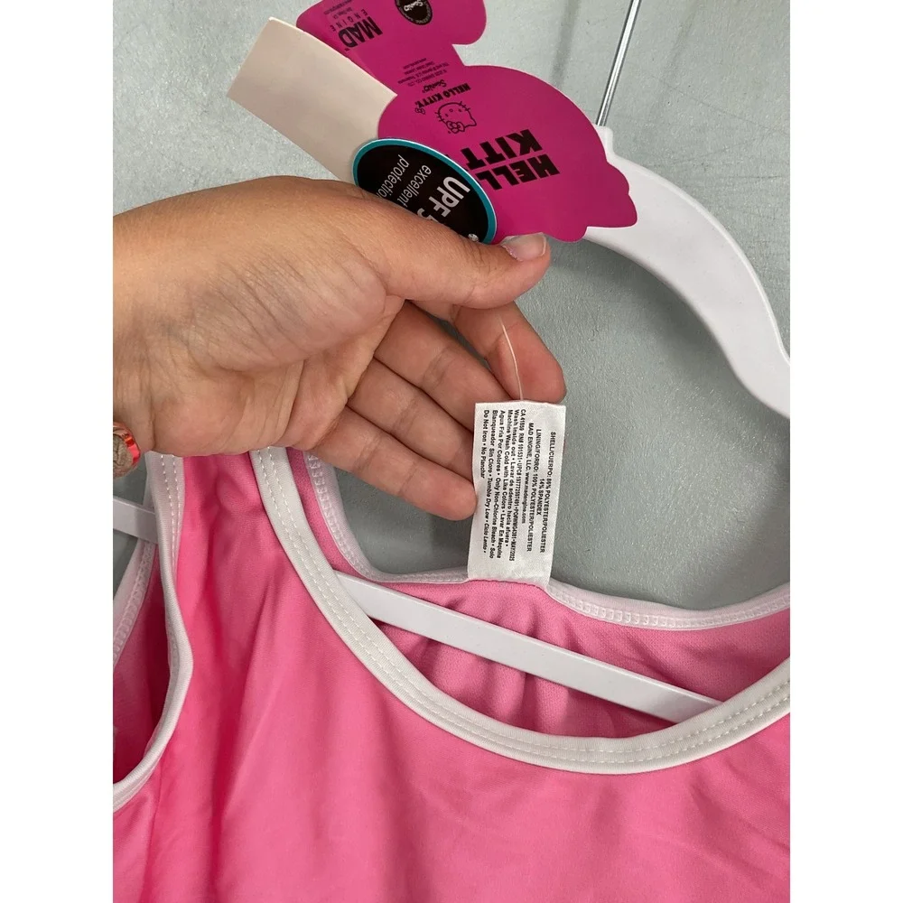 Hello Kitty Girls One Piece Swimsuit Pink Hibiscus Graphic UPF 50+ L 10-12